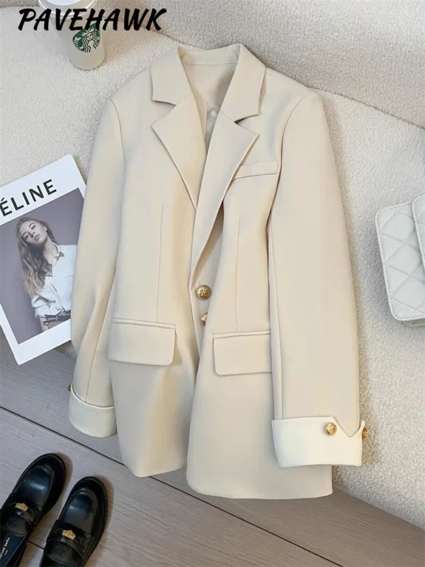 Women Long Sleeve Office Lady Blazers Autumn Winter Solid Casual Single Breasted Chic Notched Blazer Ladies Jackets Clothes - Image 2