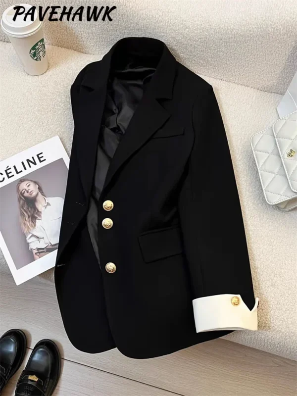 Women Long Sleeve Office Lady Blazers Autumn Winter Solid Casual Single Breasted Chic Notched Blazer Ladies Jackets Clothes - Image 3