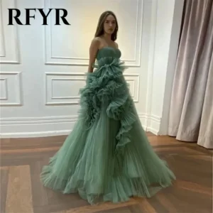 RFYR A Line Prom Gown O Neck Floral Embroidery Fabric Birthday Party Puff Sleeves Formal Occasion Dress Evening Dress Customized