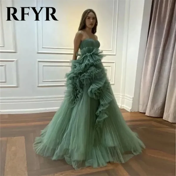 RFYR A Line Prom Gown O Neck Floral Embroidery Fabric Birthday Party Puff Sleeves Formal Occasion Dress Evening Dress Customized