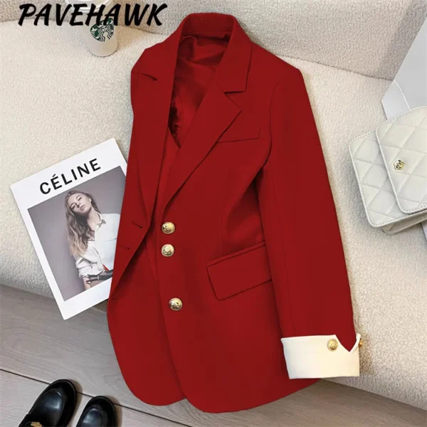 Women Long Sleeve Office Lady Blazers Autumn Winter Solid Casual Single Breasted Chic Notched Blazer Ladies Jackets Clothes - Image 5
