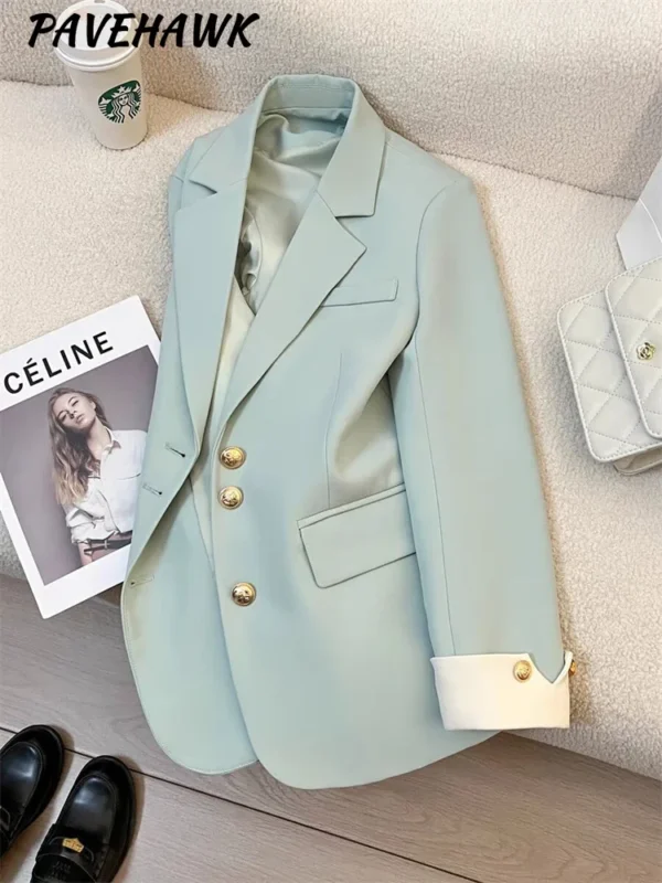 Women Long Sleeve Office Lady Blazers Autumn Winter Solid Casual Single Breasted Chic Notched Blazer Ladies Jackets Clothes - Image 3