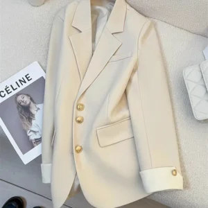 Women Long Sleeve Office Lady Blazers Autumn Winter Solid Casual Single Breasted Chic Notched Blazer Ladies Jackets Clothes