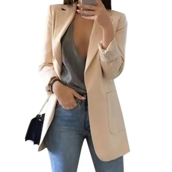 Summer Women Blazer Jacket Lapel All-match Open Front Stylish Office Lady Slim Suit Overcoat Solid Color Long Blazer - Image 4