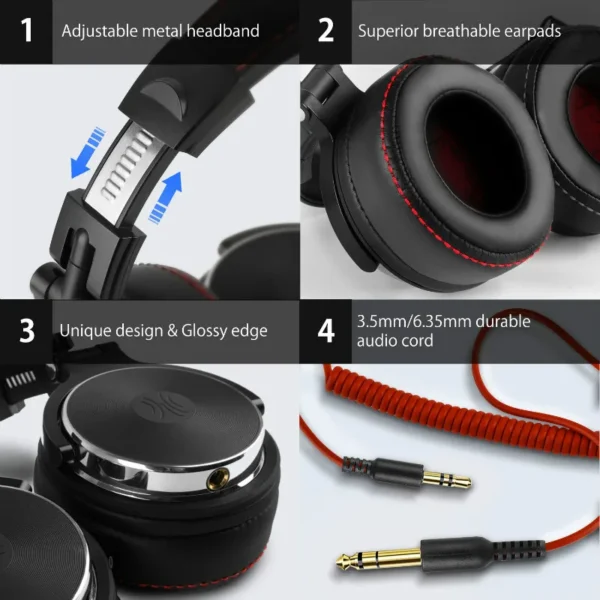 Oneodio Wired Professional Studio Pro DJ Headphones – Over-Ear, HiFi Sound, Microphone, Music Headset for Phones & PCs - Image 3