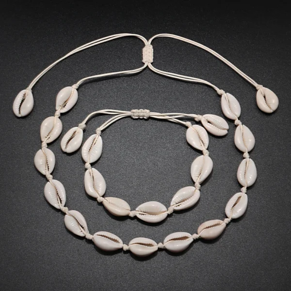 Bohemian Necklace Bracelet Handmade Rope Chain Natural Shell Charm Seashell Choker Summer Ocean Beach Boho Jewelry For Women Men