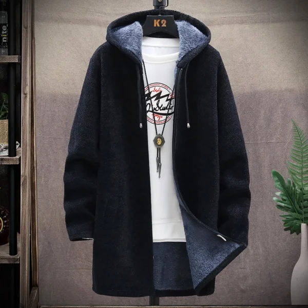 Mens Long Knit Cardigan Autumn Winter Sweater Coat Fleece Heavy Hoodie Solid Chenille Men's Fashion Jacket - Image 5