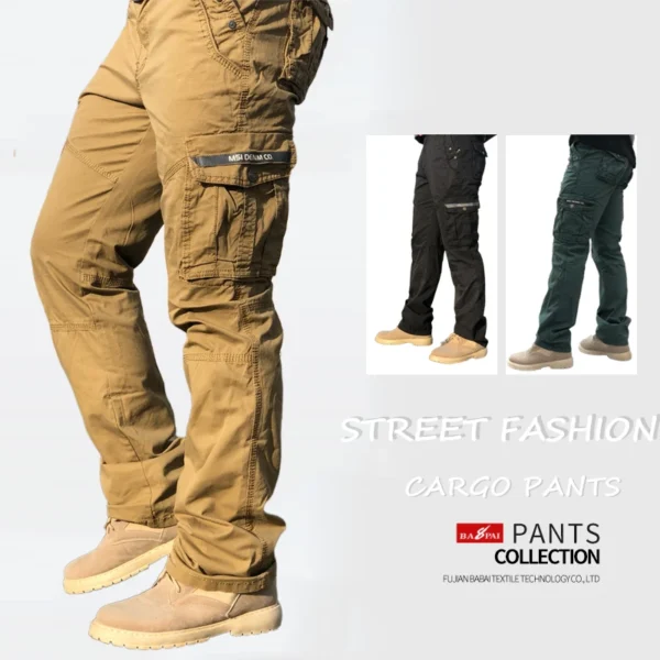 BAPAI Men’s Work Pants, Wear-Resistant Mountaineering Outdoor Cargo Street Fashion
