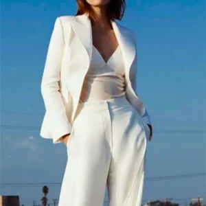 Women's White Peak Lapel Business Pantsuits, Office Formal Uniform, Ladies Work Wear, Blazer Outfit, Custom Made, 2 Pcs