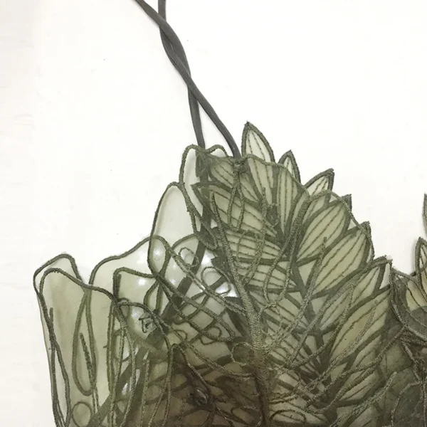 Women Tank Top Green Transparent Outfit Camisole Sexy Embroidered Tanks Organza Leaves Sexy Camis Crop Top - Image 3
