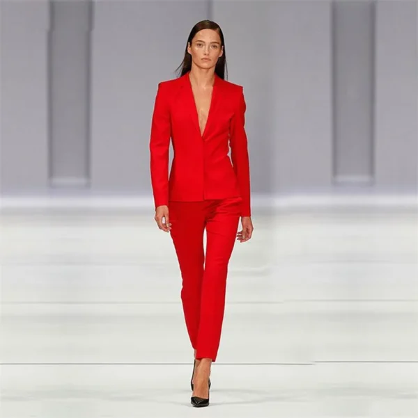 Tesco Red Jacket+Pants Women's Business Suits Office Uniform Women Elegant Formal Ladies Trouser Suit 2 Piece Sets Custom - Image 2