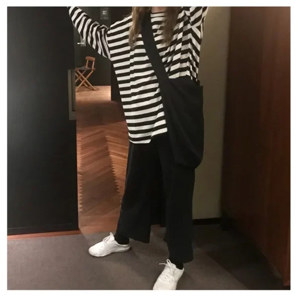 spring Autumn Women harajuku Striped Tshirt Long Sleeve O-Neck T-Shirts ulzzang Korean Casual T Shirt Femme black Tops - Image 5