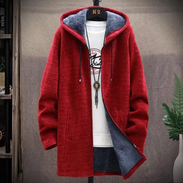Mens Long Knit Cardigan Autumn Winter Sweater Coat Fleece Heavy Hoodie Solid Chenille Men's Fashion Jacket - Image 4