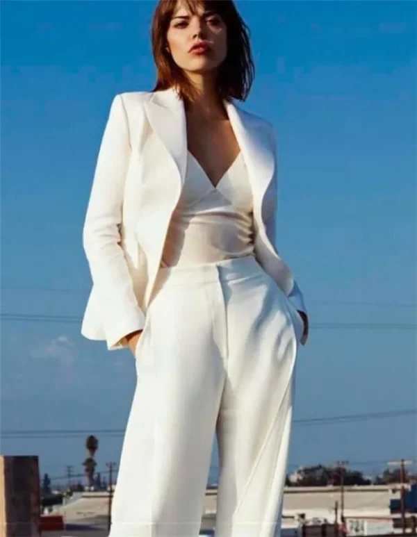 Women's White Peak Lapel Business Pantsuits, Office Formal Uniform, Ladies Work Wear, Blazer Outfit, Custom Made, 2 Pcs - Image 4