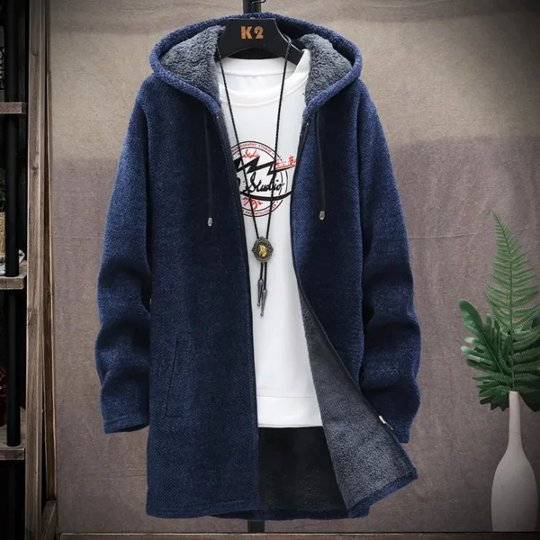 Mens Long Knit Cardigan Autumn Winter Sweater Coat Fleece Heavy Hoodie Solid Chenille Men's Fashion Jacket - Image 6