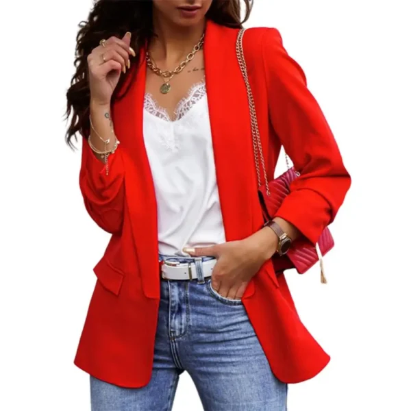New Chic Women Blazers Autumn Lapel Elegant Solid Color Coat Long Sleeve Jacket Business Blazer Coat - Image 6