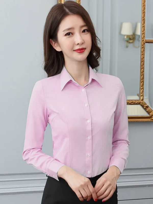 Fashion Women Shirt White Shirt Female Long-sleeve Professional Shirt Formal Dress Large Size Work Clothes OL Button Womens Tops - Image 2