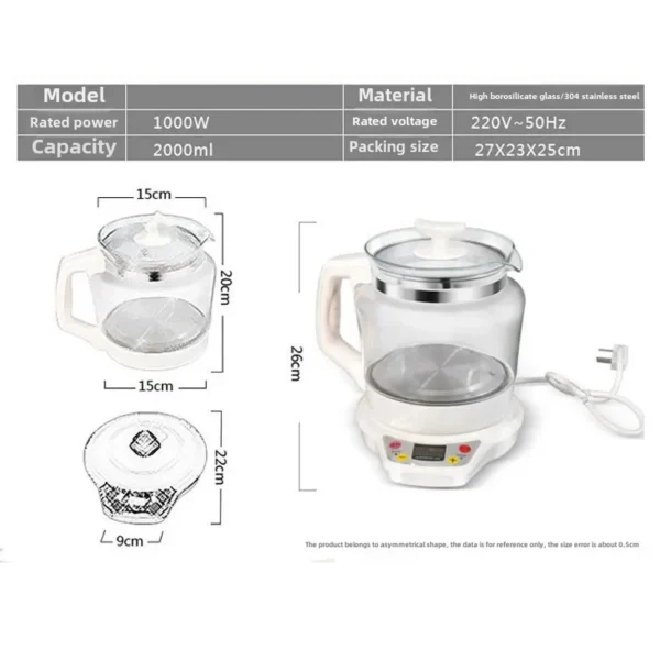 Classic 2L Multifunctional High Borosilicate Glass Health Care Pot Smart Timer Healing Soup Pot Boiler Pot For Home Use - Image 3