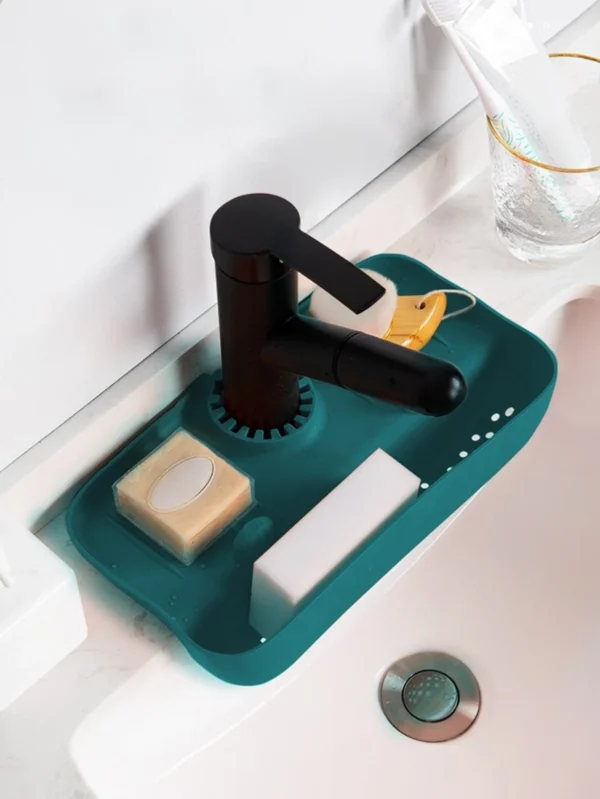Household Silicone Sink Drain Rack Faucet Splash Proof Water Collecting Pad Sponge Rag Steel Wool Gadget Storage Box - Image 5