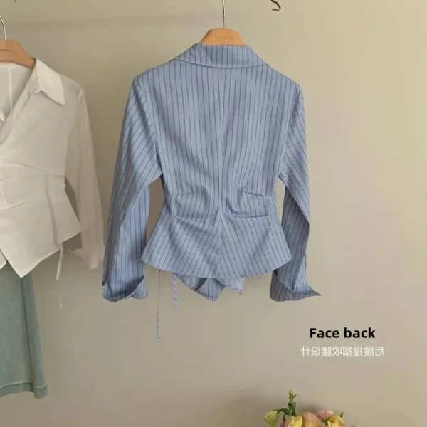 Plus Size Design Sensibility Irregular Waist-Fitted Slimming Striped Shirt Women's Elegant Lapel Long Sleeve Shirt 2024 New Mode - Image 4