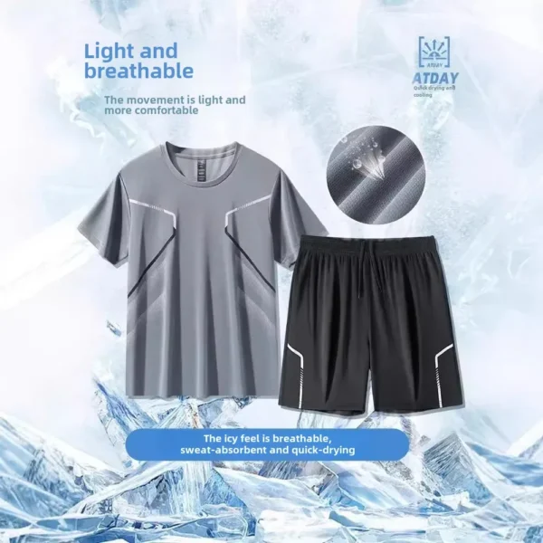 Men’s Quick-Dry Sports T-Shirt, crafted from ice silk fabric for ultra-thin, breathable comfort during fitness and training sessions. - Image 2