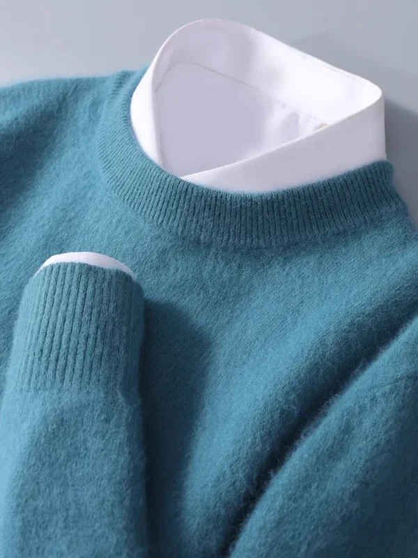 New Mink Cashmere Sweater for Men, Crewneck Loose Solid Color Knit Undercoat - Image 2