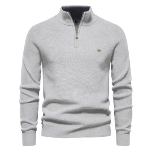 2023 New Autumn Cotton Zipper Cardigans for Men, Casual High Collar Warm Winter Sweaters