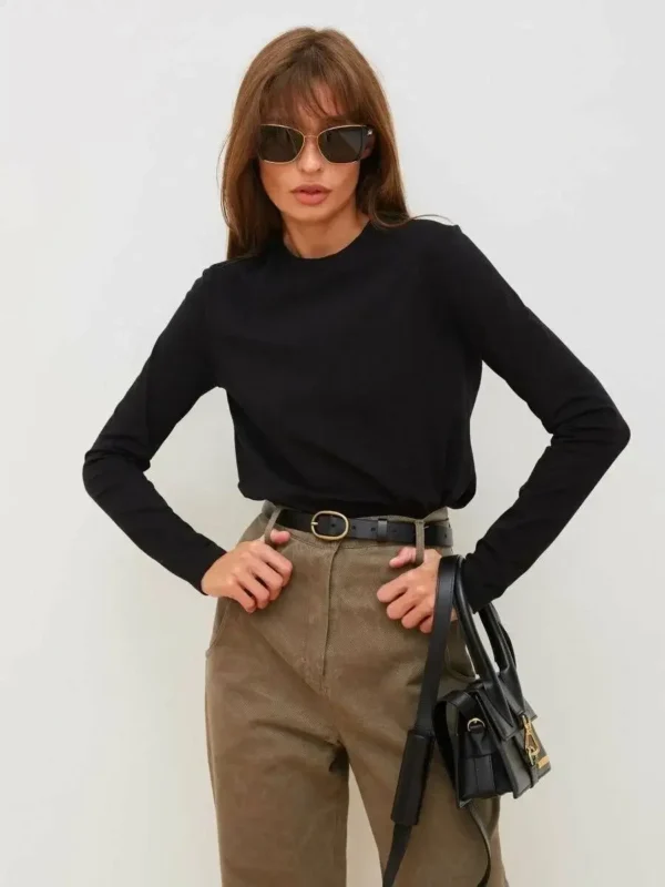 Wolfeel Women's Spring Autumn 100% Cotton T-Shirt Bottoming Basic Solid Lady Long Sleeve Loose Tops Shirts Oversized T-Shirt - Image 3