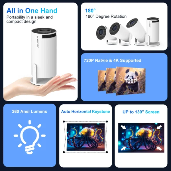 Magcubic Projector HY300 Pro 4K Projector 4K Android 11 Dual Wifi6 260ANSI Allwinner H713 BT5.0 1080P 1280*720P Home Cinema Outdoor Projetor – Android 11 & Dual Wi-Fi - Image 2