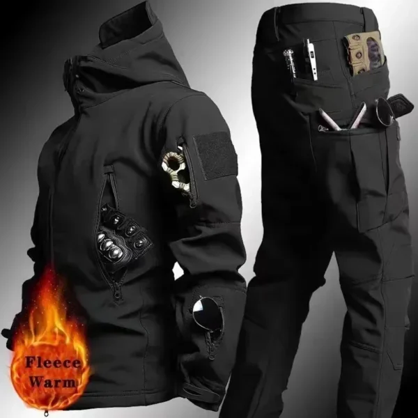 Tactical Winter Set for Men, Outdoor Windproof Waterproof Suit, Multi-Pocket Soft Shell Hooded Jackets & Sharkskin Work Pants