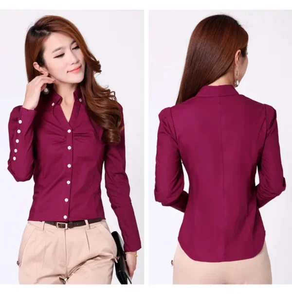 Spring And Autumn New Women'S Long Sleeve Work Suit White Shirt Korean V-Neck Professional Dress Temperament Versatile Shirt - Image 5