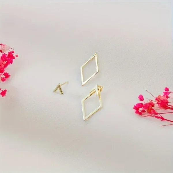Retro Minimalist Geometric Square Detachable Triangles Stud Earrings for Women Fashion Jewelry Accessories Party Gifts - Image 7