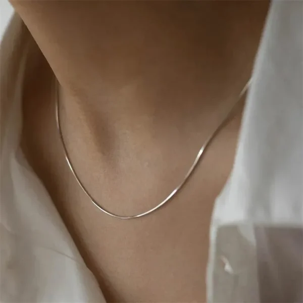 LATS New Stainless Steel Shiny Polish Snake Chain Choker Necklace for Women Men Fashion Jewelry - Image 3
