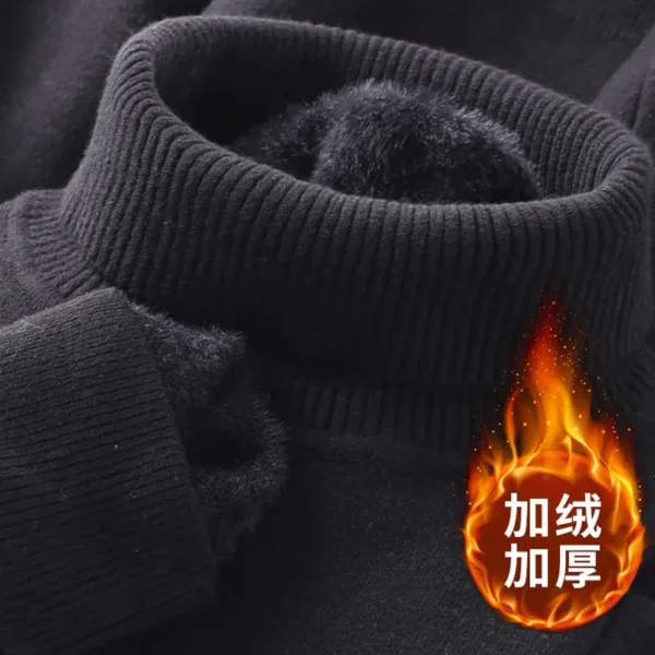 Autumn Winter Men's Turtleneck Sweater Knitted Velvet Warm Long Sleeve Pullover Outdoor Cold-proof Casual Blouse Base Sweater - Image 4