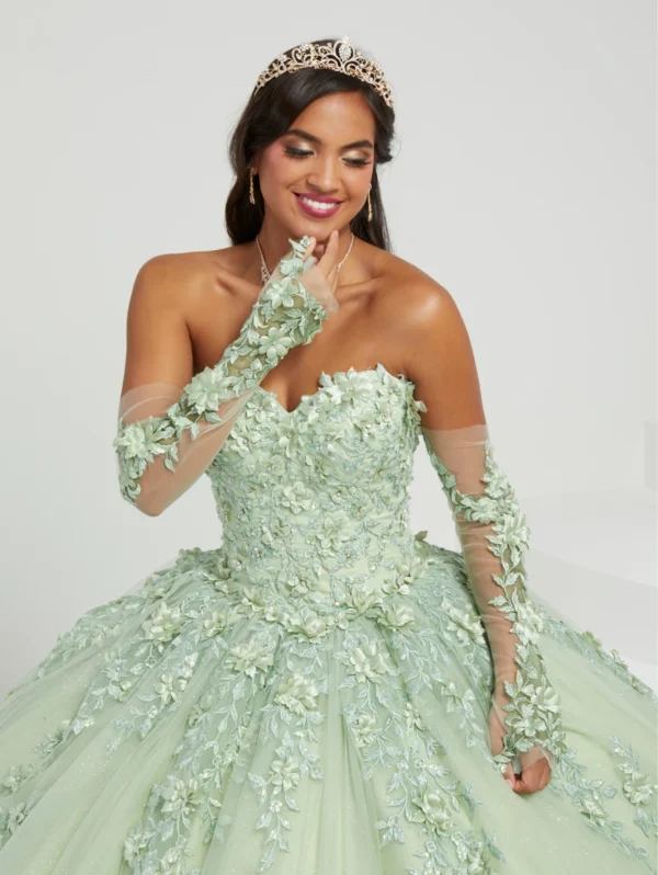 Lorencia Mint Green Quinceanera Dress 2023 Ball Gown Detachable Long Sleeve Appliques Lace Formal Party Dress Vestidos De YQD157 - Image 3