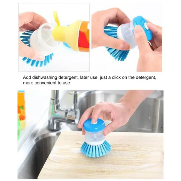 Practical Plastic Dishwashing Brush Save Time Decontamination Cleaning Brushes with Washing Up Liquid Soap Dispenser Daily Use - Image 4