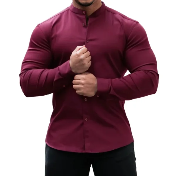 Men's Casual Shirt Slim Fit Micro-elastic Long Sleeve Comfortable Versatile Stand Collar Tops Camisas Men Dress Shirt - Image 5