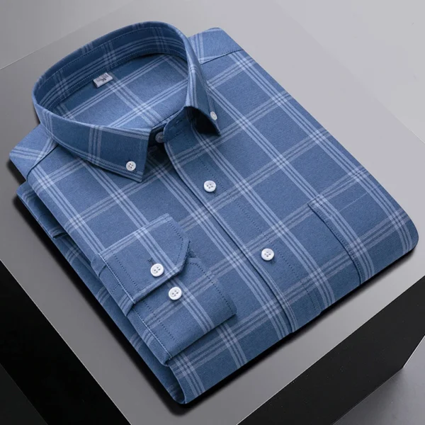 New in Shirt 100%Pure Cotton Long-Sleeve Shirts for Men Slim Fit Casual Oxford Plain Shirt Soft Plaid Striped Designer Clothes - Image 2