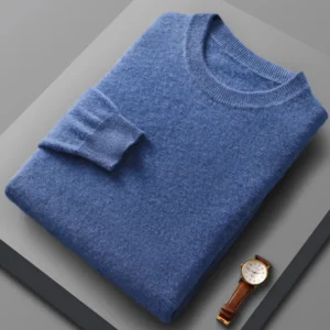 Spring Autumn Merino Wool Pullover Sweater for Men, O-Neck Long Sleeve Cashmere Knitwear