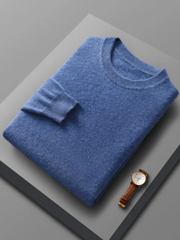 Spring Autumn Merino Wool Pullover Sweater for Men, O-Neck Long Sleeve Cashmere Knitwear
