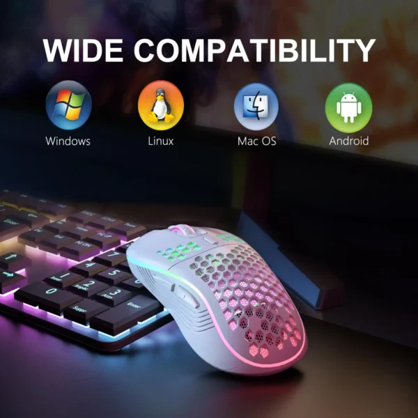 2.4G Wireless Gaming Mouse – RGB Lighting, Adjustable DPI, Ergonomic Honeycomb Design for Desktop, Laptop - Image 2