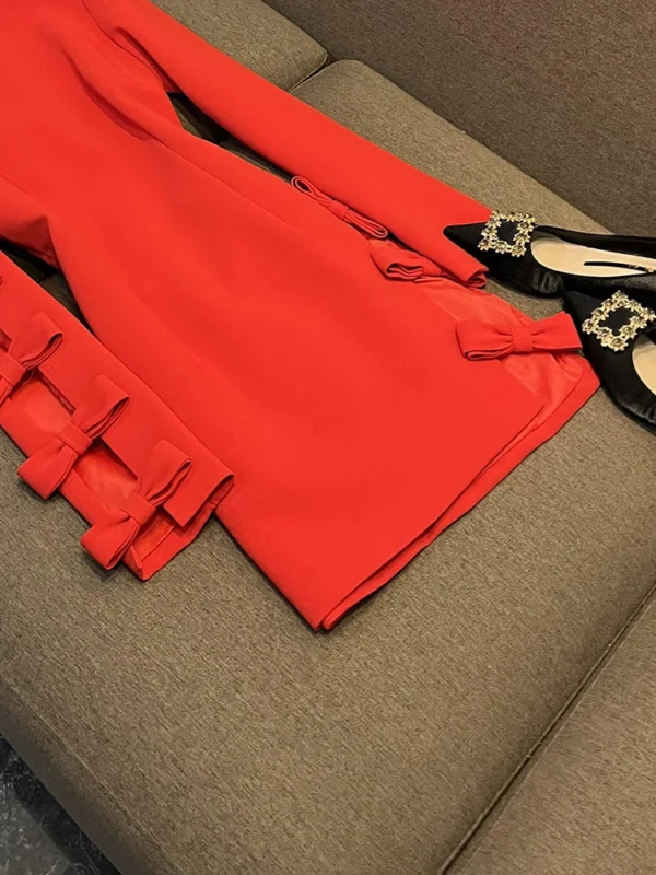 Fashion Hollow Out Designed Bowtie Lady Street Wear Long Sleeve O-neckline Slim Fitted Women Mini Formal Solid Dress - Image 6