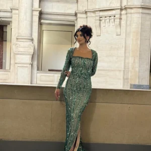 Vintage Sequined Prom Dresses Mermaid Long Sleeves Evening Gowns For Women Vestidos De Noche Wedding Party Dresses Custom