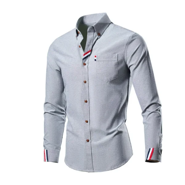 Spring and Autumn Men's Oxford Spinning Long Sleeve Shirt Korean Version Slim-fit Youth Trend Shirt - Image 3