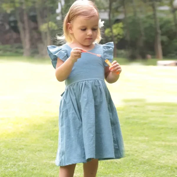 0-5Yrs Children Girls Ruffles Dress Casual Sleeveless Dress Summer Kids Girls Back Bow Clothing Outfits - Image 4
