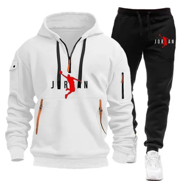 2025 new men's zipper multi-pocket hoodie loose casual sweater suit spring and autumn European size new fashion print - Image 2