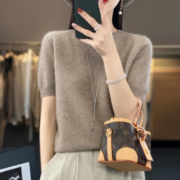 Fashion short half sleeve cashmere women's sweater 100% pure merino wool round neck pullover T-shirt - Image 6