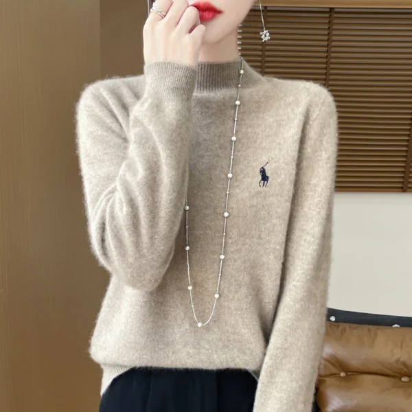 2024 Women’s Cashmere Hoodie, Fashionable Embroidered Half-High Neck, 100% Australian Wool - Image 5