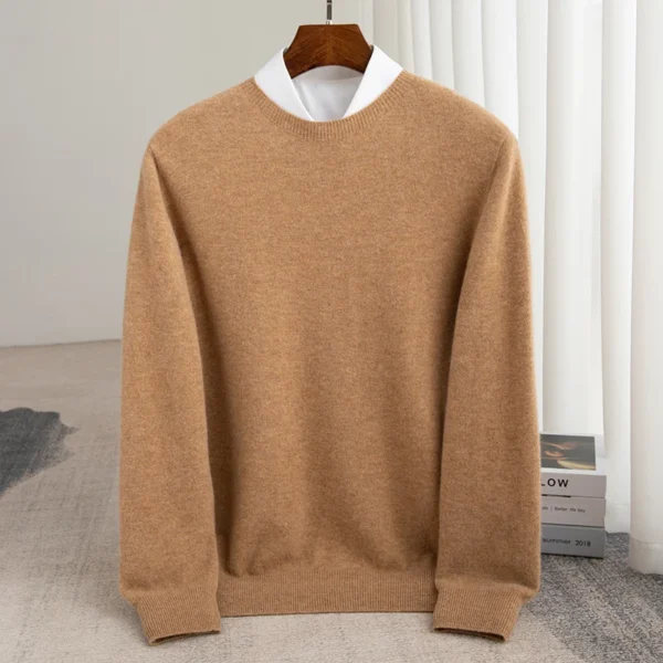 Autumn Winter Wool Men’s Thick Round Neck Slim-Fit Cashmere Pullover Sweater - Image 2