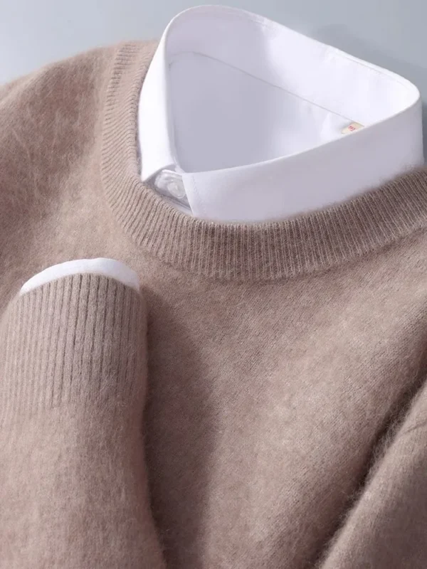 New Mink Cashmere Sweater for Men, Crewneck Loose Solid Color Knit Undercoat - Image 5